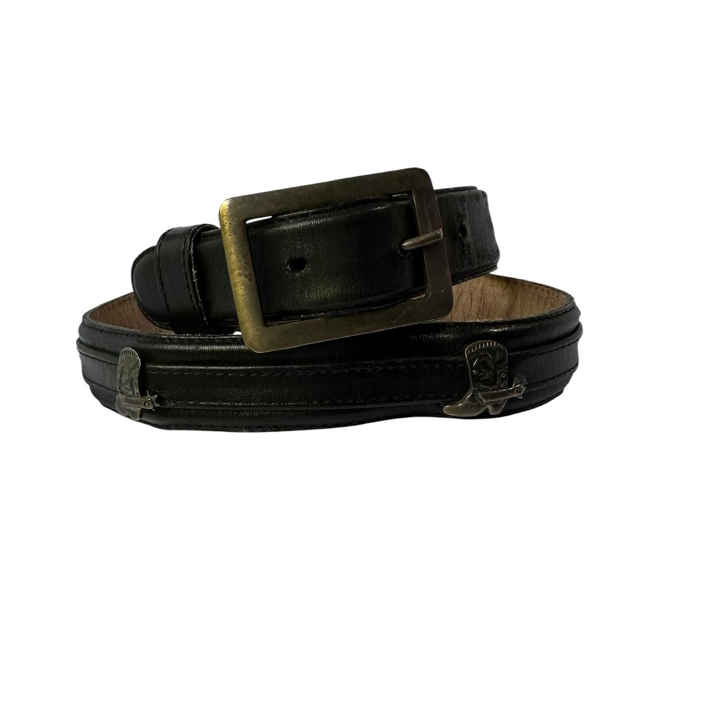 Vintage JOHNNY FARAH Black Leather Western Belt with Spur Boots Size 28 Small
